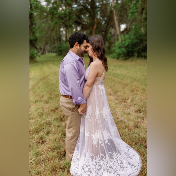 Long White Dress With Slit - Picture 3 of 9